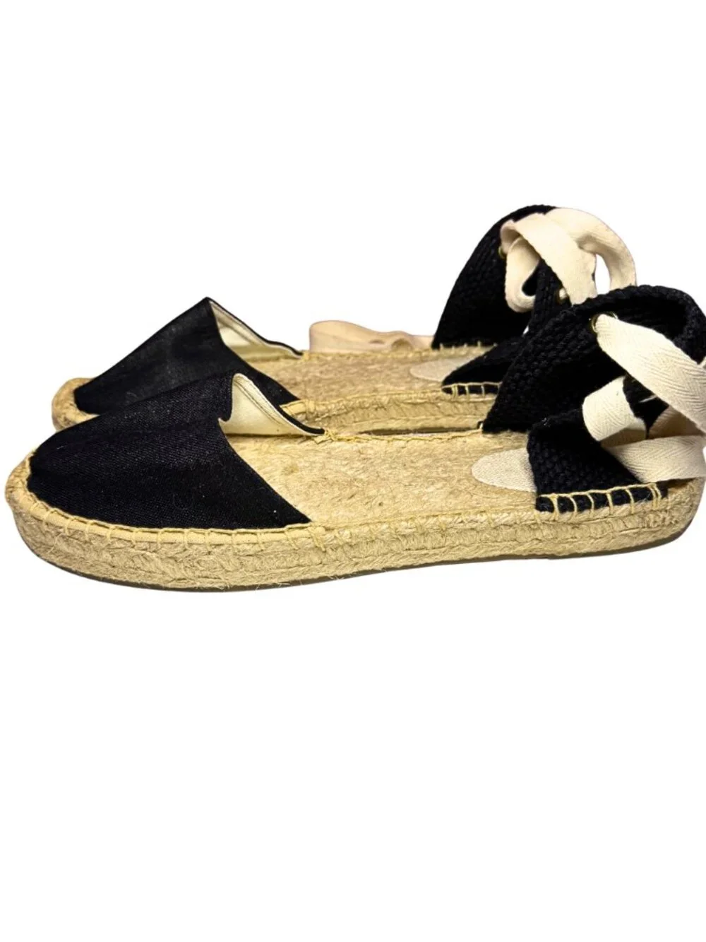 Soludos Espadrilles Lauren Lace Up Black Jute Ankle Tie Sandal Size 10